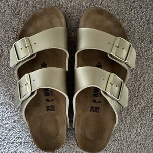 Birkenstock Tan and Gold Sandals with Double Straps